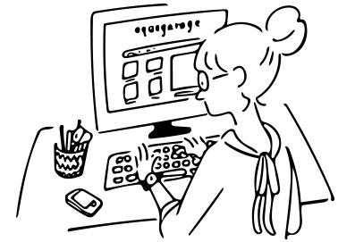 パソコンを使って受注業務をしている女性のイラスト